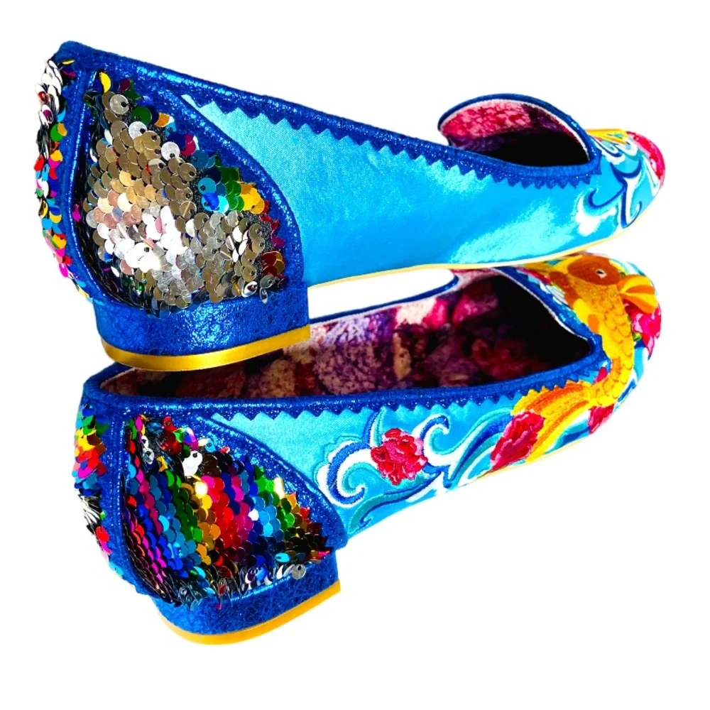 Irregular Choice Womens Pescado Oro NEW Sequin Flats 11 42 Rainbow Pride Fish - Picture 6 of 16